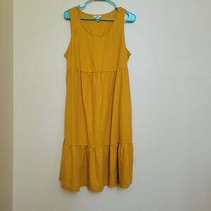 CROFT & BARROW L  GOLD YELLOW TIERED SLEEVELESS SWING POCKET LINEN DRESS